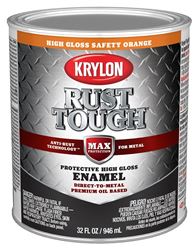 Krylon Rust Tough K09767008 Rust-Preventative Paint, Gloss Sheen, Safety Orange, 1 qt, 400 sq-ft/gal Coverage Area  2 Pack