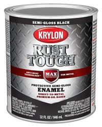 Krylon Rust Tough K09709008 Rust-Preventative Paint, Semi-Gloss Sheen, Black, 1 qt, 400 sq-ft/gal Coverage Area  2 Pack