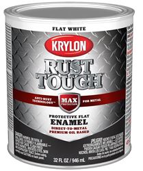 Krylon Rust Tough K09710008 Rust-Preventative Paint, Flat Sheen, White, 1 qt, 400 sq-ft/gal Coverage Area  2 Pack