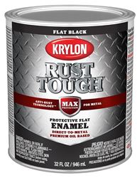 Krylon Rust Tough K09711008 Rust-Preventative Paint, Flat Sheen, Black, 1 qt, 400 sq-ft/gal Coverage Area  2 Pack
