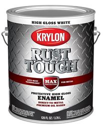 Krylon Rust Tough K09729008 Enamel Paint, Gloss Sheen, White, 1 gal, 400 sq-ft/gal Coverage Area  4 Pack