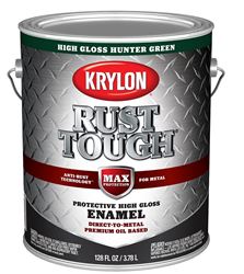 Krylon Rust Tough K09739008 Rust-Preventative Paint, Gloss Sheen, Hunter Green, 1 gal, 400 sq-ft/gal Coverage Area  4 Pack