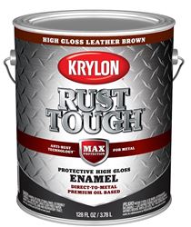 Krylon Rust Tough K09740008 Enamel Paint, Gloss Sheen, Leather Brown, 1 gal, 400 sq-ft/gal Coverage Area  4 Pack