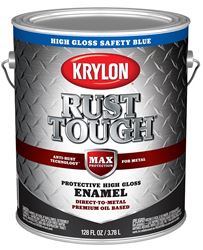 Krylon Rust Tough K09741008 Enamel Paint, Gloss Sheen, Safety Blue, 1 gal, 400 sq-ft/gal Coverage Area  4 Pack
