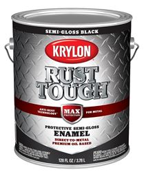 Krylon Rust Tough K09735008 Rust-Preventative Paint, Semi-Gloss Sheen, Black, 1 gal, 400 sq-ft/gal Coverage Area  4 Pack