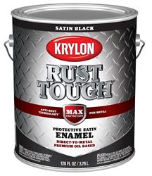 Krylon Rust Tough K09733008 Rust-Preventative Paint, Satin Sheen, Black, 1 gal, 400 sq-ft/gal Coverage Area  4 Pack
