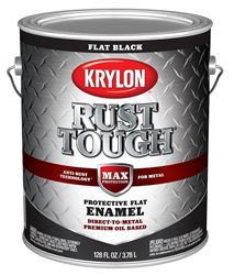 Krylon Rust Tough K09731008 Rust-Preventative Paint, Flat Sheen, Black, 1 gal, 400 sq-ft/gal Coverage Area  4 Pack