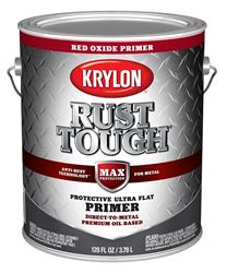 Krylon Rust Tough K09743008 Primer, Ultra Flat, Red Oxide/Rusty Metal, 1 gal  4 Pack