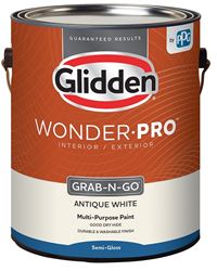 Glidden Wonder-Pro GLWP32AW/01 Interior/Exterior Paint, Semi-Gloss Sheen, Antique White, 1 gal  4 Pack