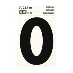 Hy-Ko RV-50/O Reflective Letter, Character: O, 3 in H Character, Black Character, Silver Background, Vinyl, Pack of 10 