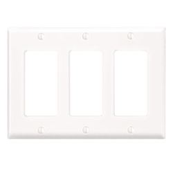 Leviton 80411-W Wallplate, 4-1/2 in L, 6.37 in W, 3-Gang, Thermoset Plastic, White, Smooth 
