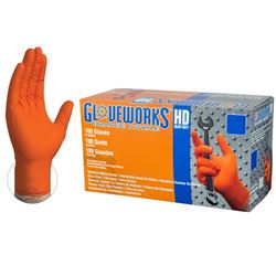 Gloveworks GWON44100 Heavy-Duty Disposable Gloves, M, Nitrile, Powder-Free, Orange, 9-1/2 in L 