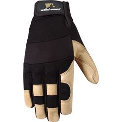 Wells Lamont 3214-M Adjustable Work Gloves, Mens, M, Reinforced Thumb, Spandex Back, Black/Brown/Tan 