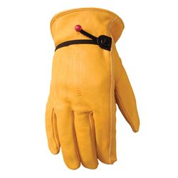Wells Lamont 1132L Adjustable Work Gloves, Mens, L, Keystone Thumb, Cowhide Leather, Gold/Yellow 