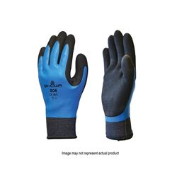 Showa 306S-06.RT Gloves, S, Elastic Cuff, Latex Coating, Black/Blue 