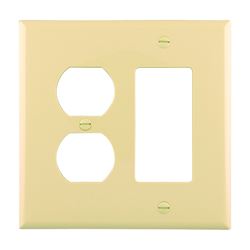 Eaton Wiring Devices PJ826V Combination Wallplate, 4-7/8 in L, 4-15/16 in W, 2 -Gang, Polycarbonate, Ivory, Pack of 20 