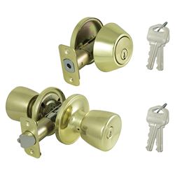 ProSource BS721BRA4F Deadbolt and Entry Lockset, Turnbutton Lock, Tulip Design, Polished Brass, 3 Grade, Brass, Pack of 2 