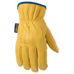 Wells Lamont 1168L Work Gloves, Mens, L, 9 to 9-1/2 in L, Keystone Thumb, Slip-On Cuff, Cowhide Leather, Gold/Yellow 