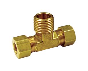 JMF 3/8 in. Dia. x 3/8 in. Dia. x 1/4 in. Dia. Compression To Compression To MPT Yellow Brass Tee 