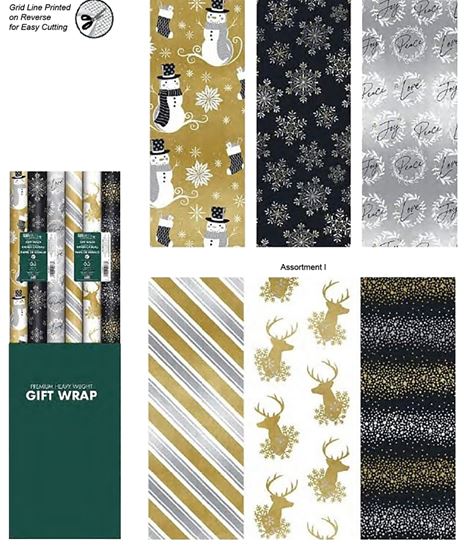 Hometown Holidays 68733 Gift Wrap Tissue, Foil, Black/Gold/Silver