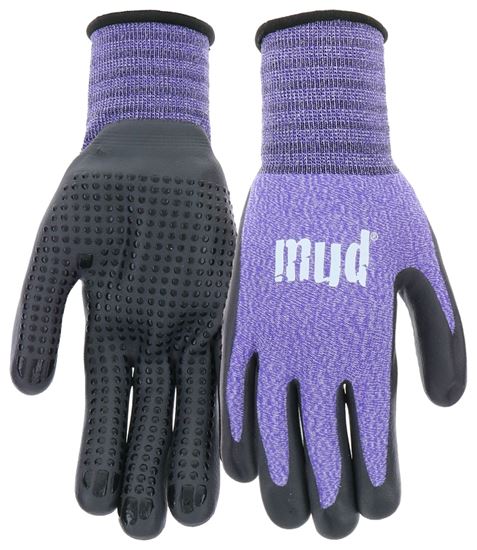 mud MD31011V-W-XS Coated Gloves, Women's, XS/S, Knit Cuff, Nitrile Coating, Violet