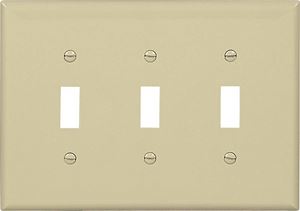 Eaton PJ3V Wallplate, 7-1/4 in L, 6 in W, 3-Gang, Polycarbonate, Ivory, High-Gloss, Pack of 15