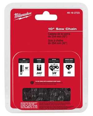 Milwaukee 49-16-2723 Chainsaw Chain, Pole Saw Chain, 10 in L Bar, 0.043 in Gauge, 3/8 in TPI/Pitch, 40-Link