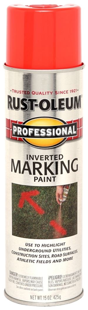 Rust-Oleum 2558838 Inverted Marking Spray Paint, Flat/Semi-Gloss, Fluorescent Red/Orange, 15 oz, Can