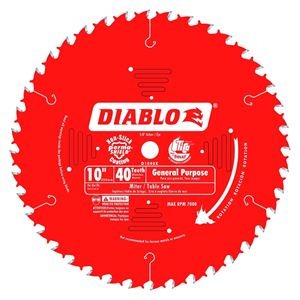 Diablo D1040UX General-Purpose Saw Blade, 10 in Dia, 40-Teeth, Applicable Materials: Plywood, Solid Wood