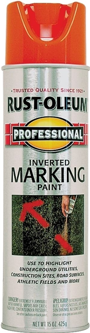 Rust-Oleum 2554838 Inverted Marking Spray Paint, Flat/Semi-Gloss, Fluorescent Orange, 15 oz, Can