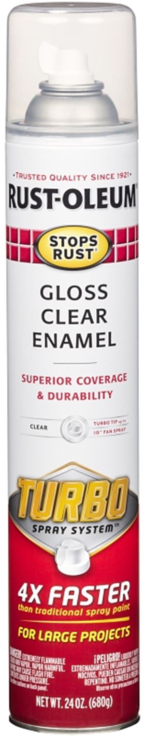 Rust-Oleum Stops Rust 353345 Protective Enamel with Turbo Spray System, Gloss, Clear, 24 oz, Aerosol Can