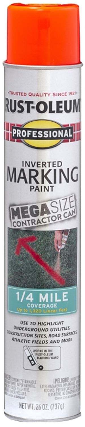 Rust-Oleum 350994 Inverted Marking Spray Paint, Flat/Semi-Gloss, Fluorescent Red/Orange, 26 oz, Can