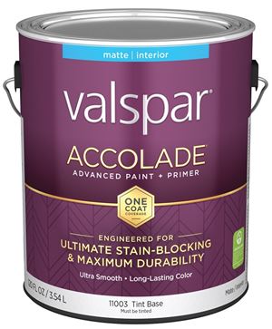 Valspar Accolade 1100 028.0011003.007 Latex Paint, Acrylic Base, Matte, Tint Base, 1 gal, Plastic Can, Pack of 4