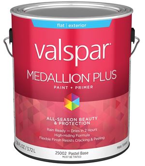 Valspar Medallion Plus 2500 028.0025002.007 Latex Paint, Acrylic Base, Flat Sheen, Pastel Base, 1 gal, Plastic Can, Pack of 4