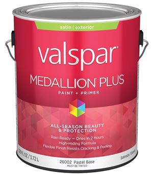 Valspar Medallion Plus 2600 028.0026002.007 Latex Paint, Acrylic Base, Satin Sheen, Pastel Base, 1 gal, Plastic Can, Pack of 4