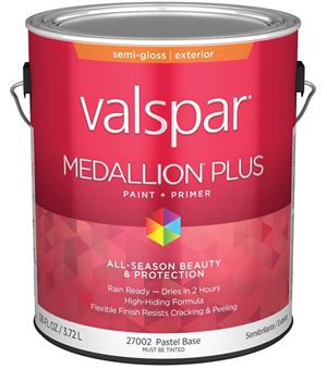 Valspar Medallion Plus 2600 028.0027002.007 Latex Paint, Acrylic Base, Semi-Gloss Sheen, Pastel Base, 1 gal, Pack of 4