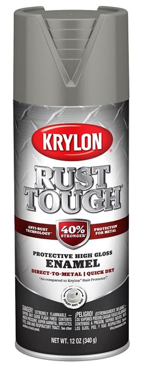 Krylon Rust Tough K09262008 Enamel Spray Paint, Gloss, Classic Gray, 12 oz, Can, Pack of 6