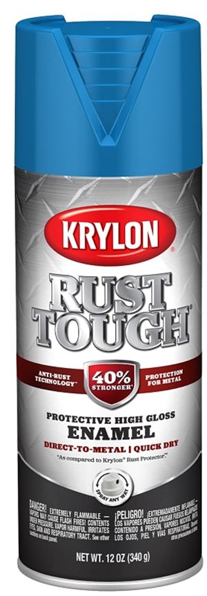 Krylon Rust Tough K09271008 Enamel Spray Paint, Gloss, Safety Blue, 12 oz, Can, Pack of 6