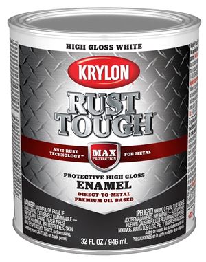 Krylon Rust Tough K09704008 Rust Preventative Paint, Gloss, White, 1 qt, 400 sq-ft/gal Coverage Area, Pack of 2