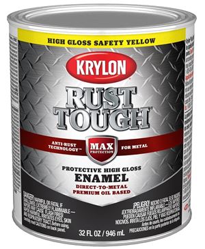 Krylon Rust Tough K09713008 Rust Preventative Paint, Gloss, Safety Yellow/Sun, 1 qt, 400 sq-ft/gal Coverage Area