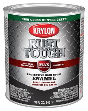 Krylon Rust Tough K09714008 Rust Preventative Paint, Gloss, Hunter Green, 1 qt, 400 sq-ft/gal Coverage Area, Pack of 2