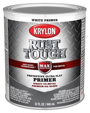 Krylon Rust Tough K09718008 Primer, Ultra Flat, White, 1 qt, Pack of 2