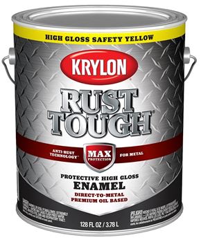 Krylon Rust Tough K09736008 Rust Preventative Paint, Gloss, Safety Yellow/Sun, 1 gal, 400 sq-ft/gal Coverage Area, Pack of 4