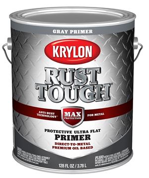 Krylon Rust Tough K09765008 Primer, Ultra Flat, Gray, 1 gal, Pack of 4