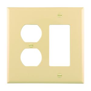 Eaton Wiring Devices PJ826V Combination Wallplate, 4-7/8 in L, 4-15/16 in W, 2 -Gang, Polycarbonate, Ivory, Pack of 20