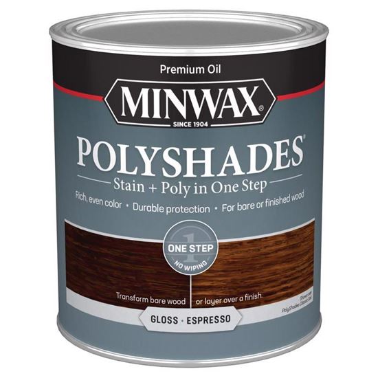 Minwax PolyShades 614970444 Waterbased Polyurethane Stain, Gloss, Liquid, Espresso, 1 qt - VORG8487704
