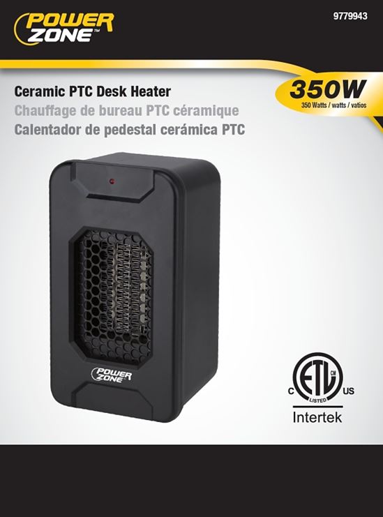 PowerZone HT1193 Ceramic PTC Desk Heater, 2.92 A, 120 V, 350 W Heating, 1-Heating Stage, Black - VORG9779943