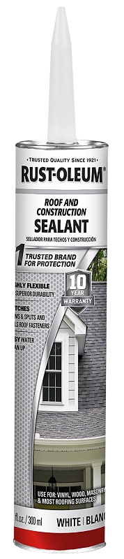 RUST-OLEUM 301827 Roof and Construction Sealant, White, Liquid, 10.1 oz Cartridge