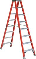Louisville FM1508 Twin Front Ladder, 147 in Max Reach H, 7-Step, 300 lb, Type IA Duty Rating, 3 in D Step, Fiberglass 