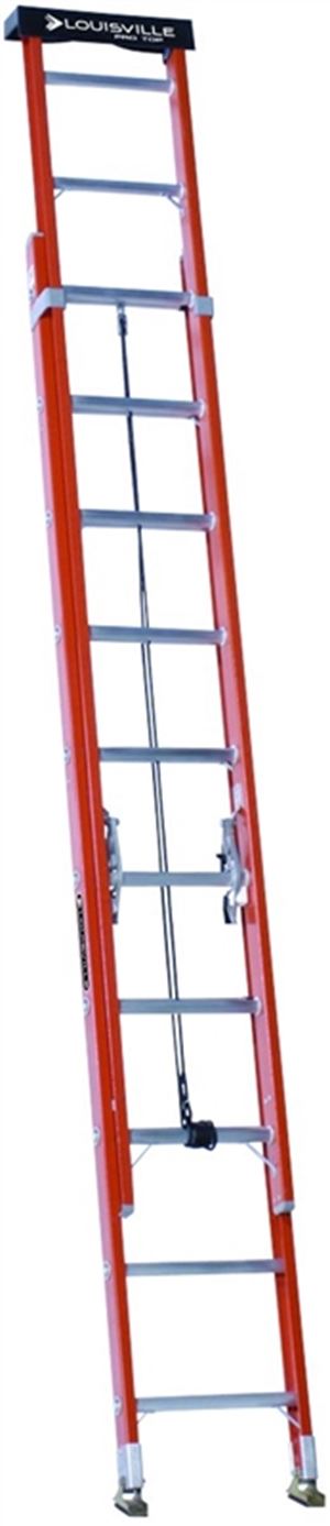 Louisville L-3022-20PT Extension Ladder, 240 in H Reach, 300 lb, 1-1/2 in D Step, Fiberglass, Orange